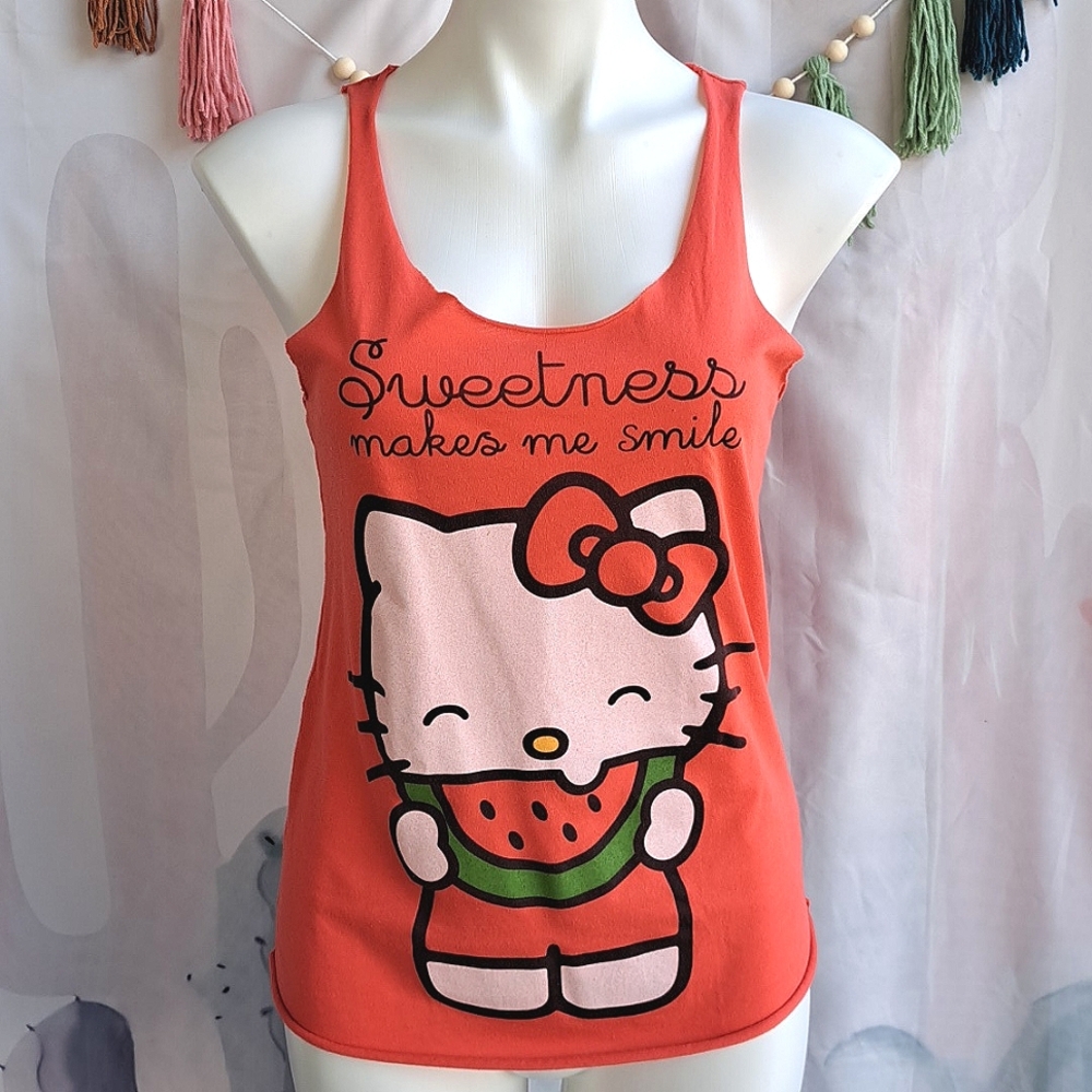 Y2k Sanrio Hello Kitty Eating Watermelon Summer Tank Top Coral Size S racerback